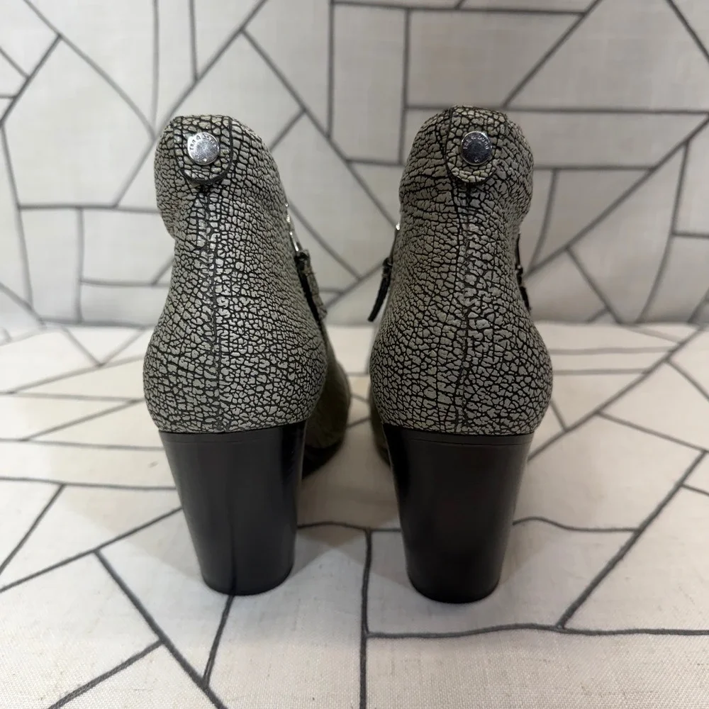 Rag & Bone Newbury Ankle Boots 39.5 Grey Black Crackle Leather Block Heel Zips